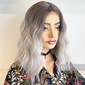 Grey Silver Ombre Wavy Small Lace Wig | Gift for Her | Maya